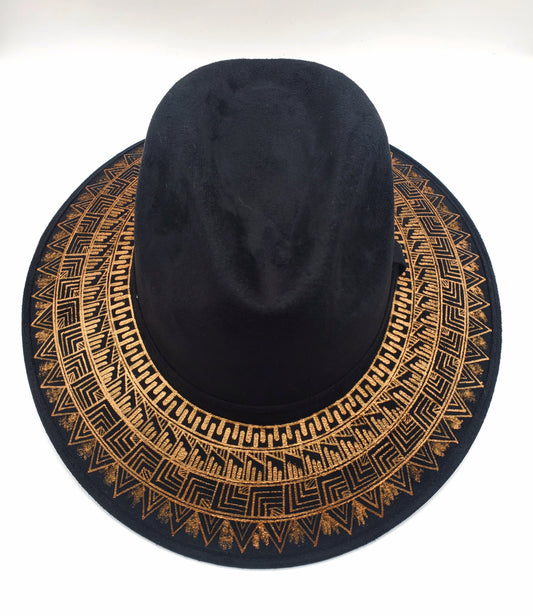 Hand Painted Suede Hat - Black and Gold