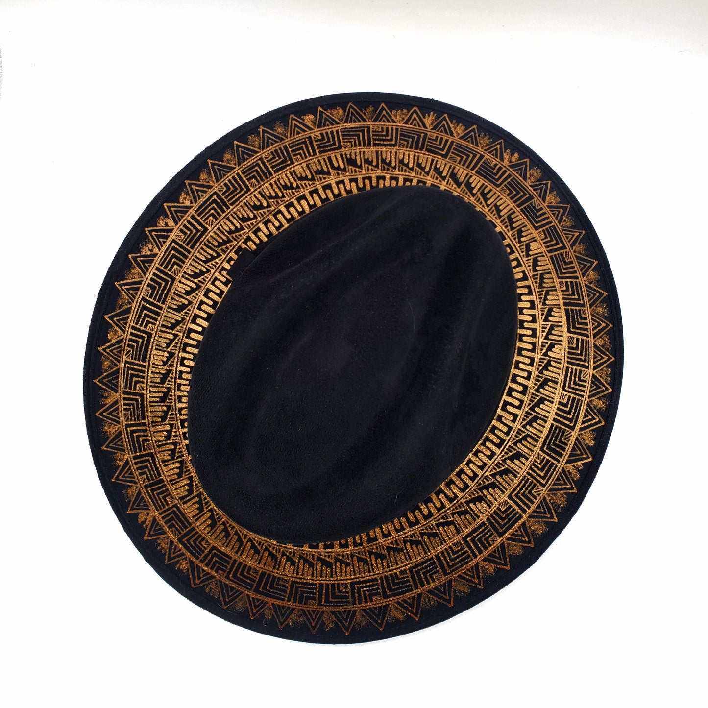 Hand Painted Suede Hat - Black and Gold