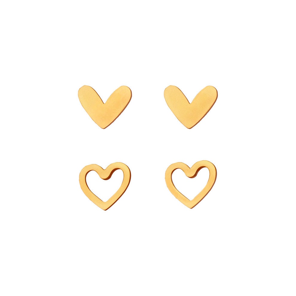 24k gold heart earrings set