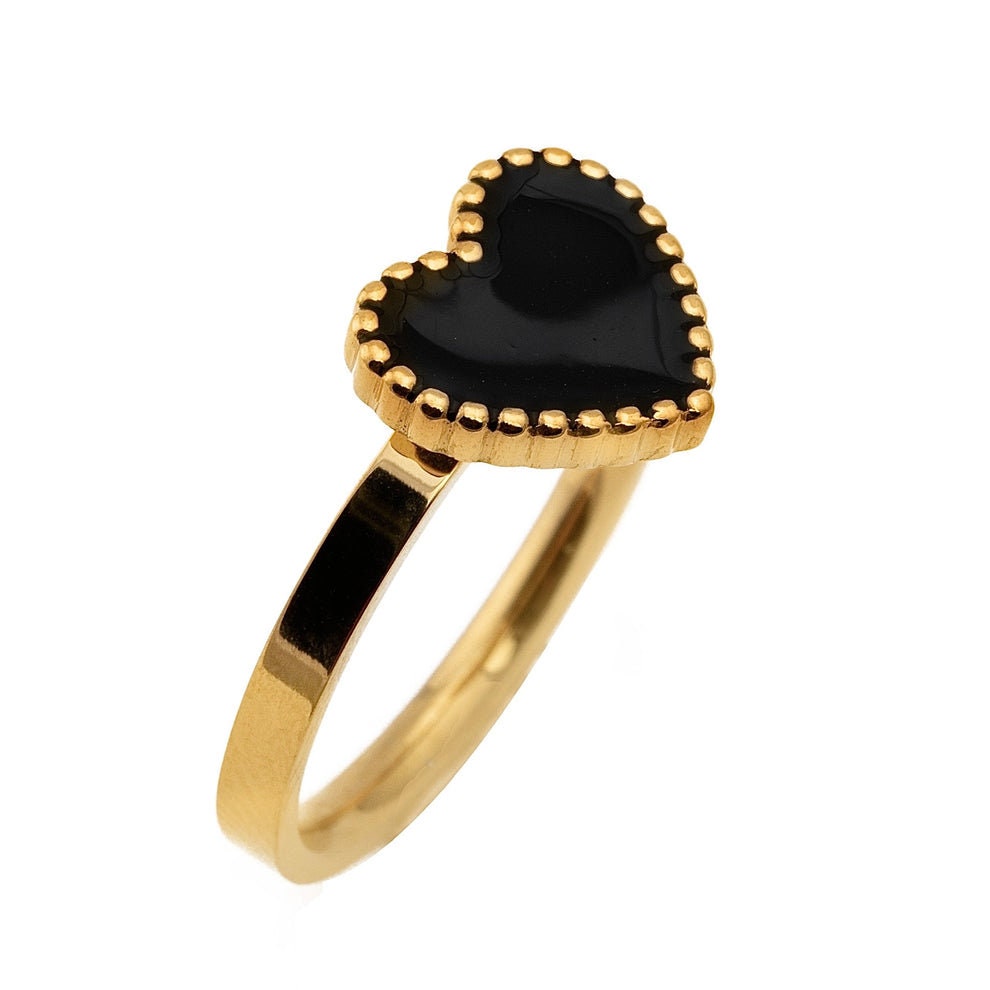 24k gold black heart ring
