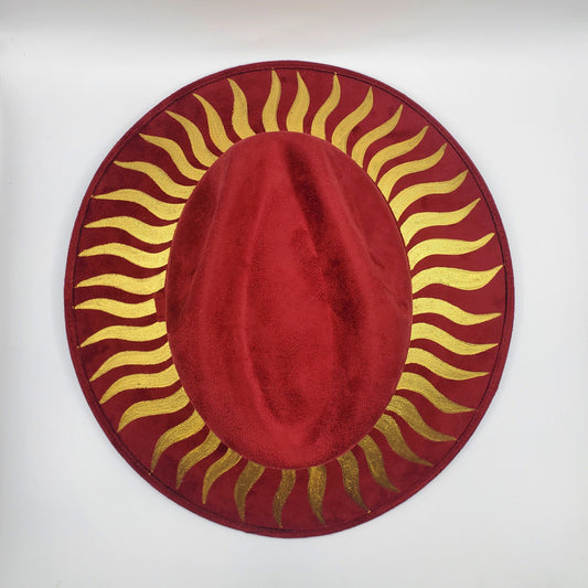 Hand painted suede hat - Red Sun