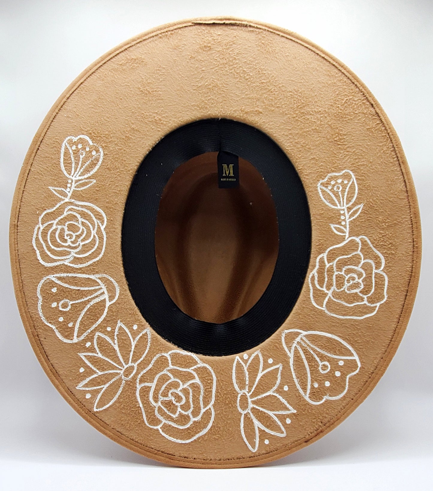 Inner Brim Hand Panted Suede Hat - Nude Flowers