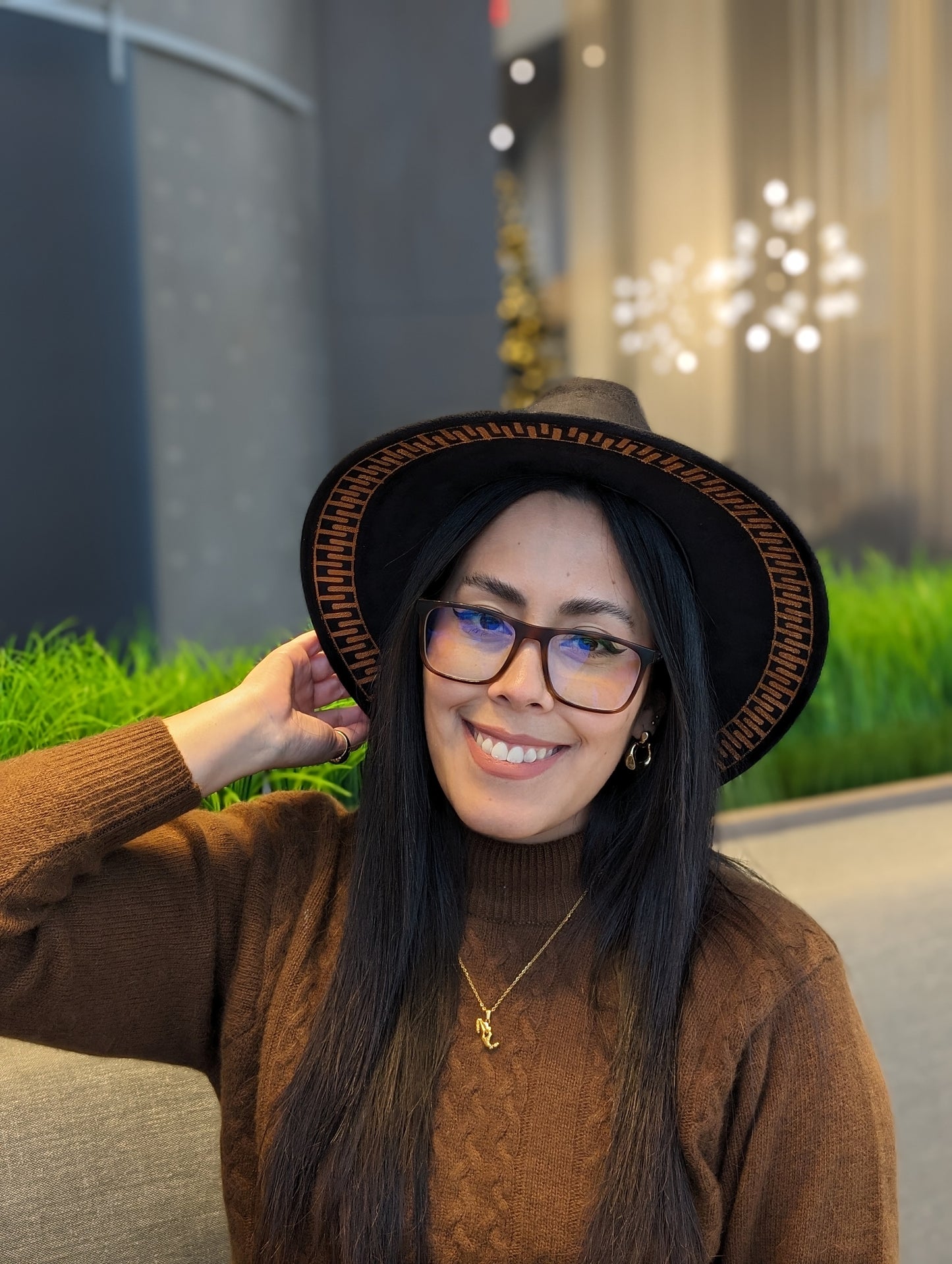 Hand Painted Suede Hat - Black and Gold