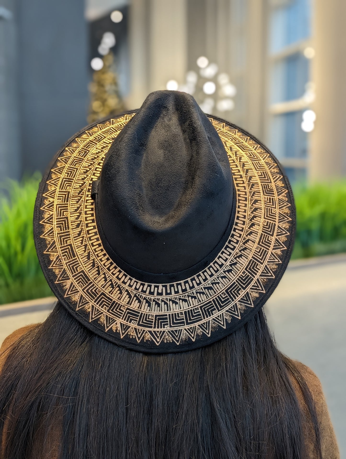Hand Painted Suede Hat - Black and Gold
