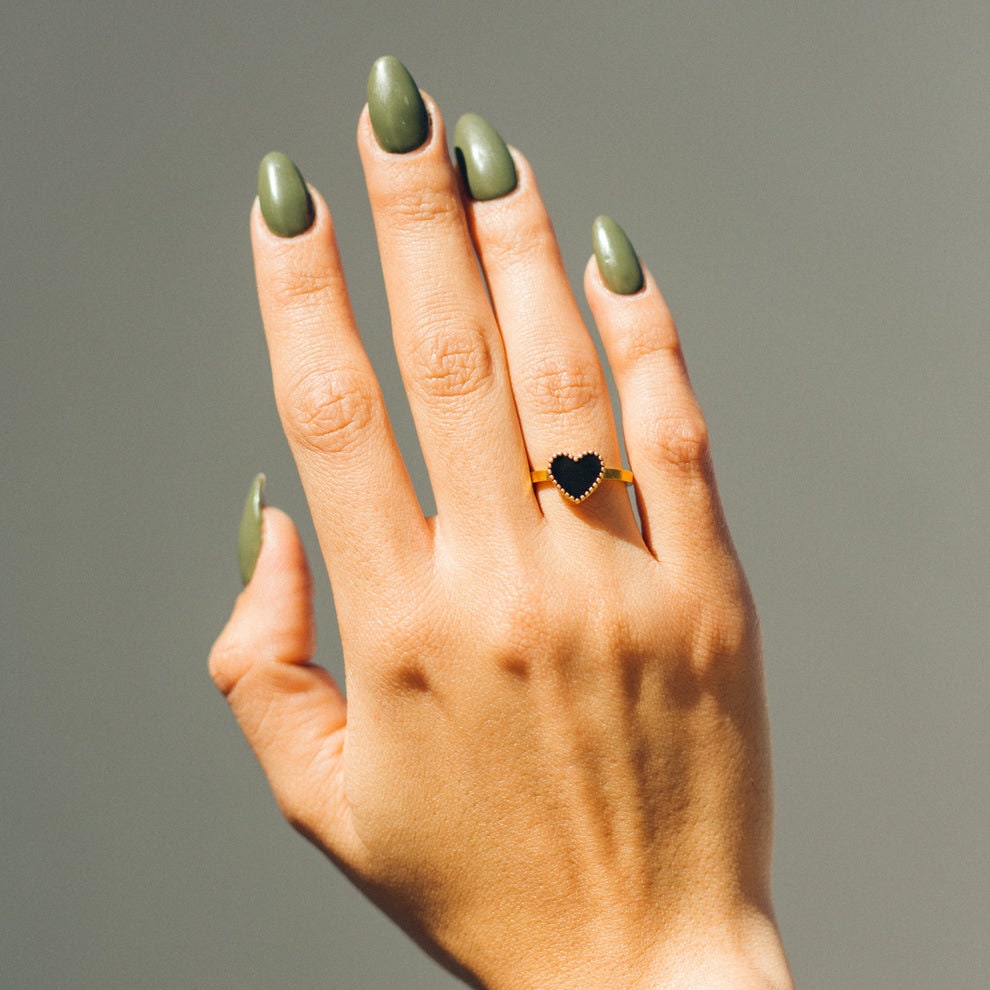 24k gold black heart ring